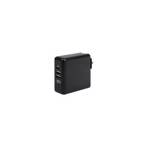 Manhattan 4-in-1 Reiseladegerät und Powerbank 8.000 mAh - Ein kabelloses 5 W-Induktionsladepad - zwei 12 W USB-A-Ports - ein USB-C-Port mit 12 W-Eingang / 15 W-Ausgang - auswechselbare Stecker für EU - UK & US - schwarz - 5 V - 3 A - Schwarz