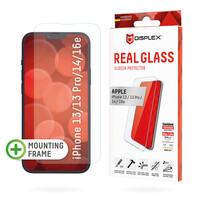 DISPLEX Panzerglas (10H - 2D) für Apple iPhone 13/13 Pro/14/16e - Eco-Montagerahmen - kratzer-resistent - Apple - iPhone 13/ iPhone 13 Pro/ iPhone 14/iPhone 16e - Trockene Anwendung - Schlagfest - Kratzresistent - Staubresistent - Transparent - 1 Stück(e)