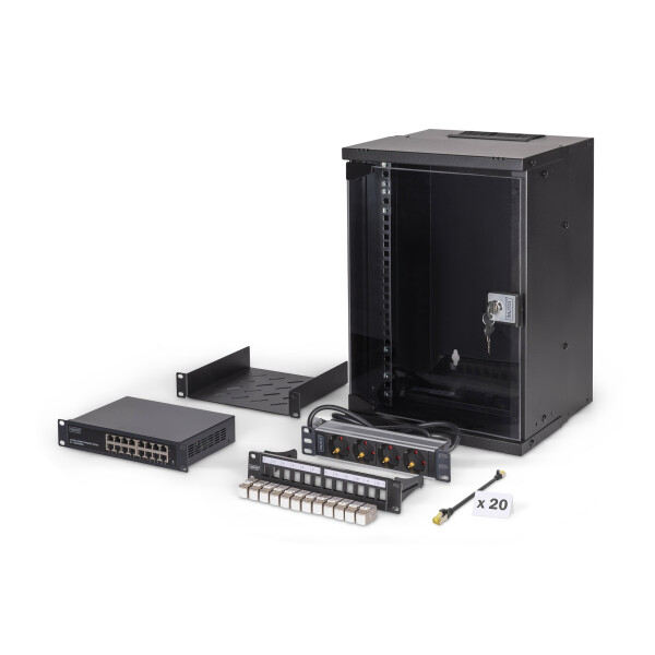 DIGITUS - DN-49103-SET - 10" Netzwerk-Set, 9HE Wandgehäuse und Zubehör, sw