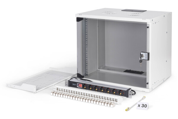 DIGITUS - DN-49204-SET - 19" Netzwerk-Set, 9HE Wandgehäuse und Zubehör, gr