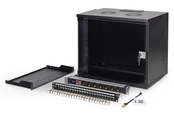 DIGITUS - DN-49205-SET - 19" Netzwerk-Set, 9HE Wandgehäuse und Zubehör, sw