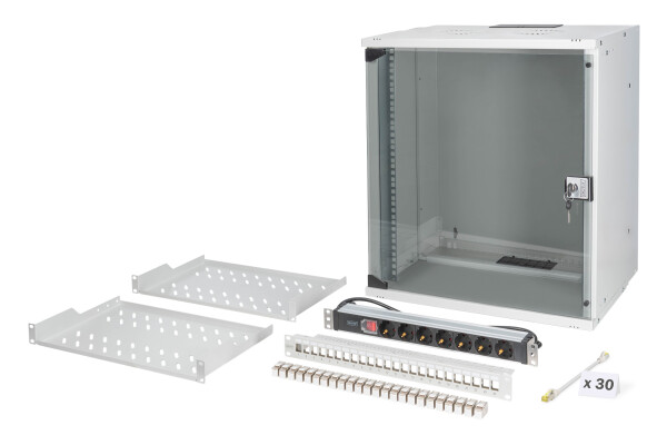 DIGITUS - DN-49206-SET - 19" Netzwerk-Set, 12HE Wandgehäuse und Zubehör, gr