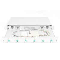 DIGITUS DN-96330/3 - LWL Spleißbox, 1HE, bestückt, 6x LC DX, OM3 inkl. Spleißkass., gefärbte Pigtails, Kupplungen