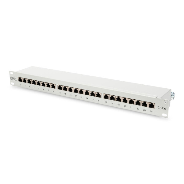 DIGITUS DN-91624S - CAT 6 Patch Panel, geschirmt, 24-port RJ45, 8P8C, LSA, 1HE, Schrankmontage, grau RAL 7035