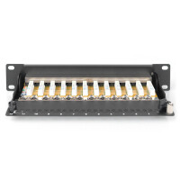 DIGITUS DN-91612S - CAT 6, Klasse E Patch Panel, geschi., 12-Port RJ45 8P8C, LSA, 1HE, 254mm(10")Rack Mount, sw RAL 9005