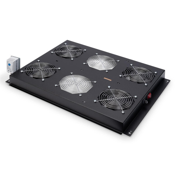 DIGITUS DN-19-FAN-4-SRV-B - Dachlüftereinheit für Unique Serverschränke 4 Lüfter, Thermostat, Schalter,schwarz (RAL 9005)