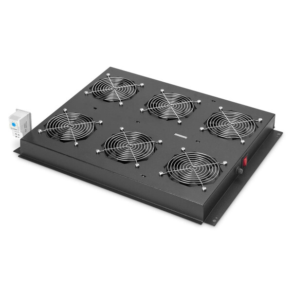 DIGITUS DN-19-FAN-6-SRV-B - Dachlüftereinheit für Unique Serverschränke 6 Lüfter, Schalter, Thermostat, schwarz (RAL 9005)