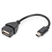 DIGITUS AK-300310-002-S - USB 2.0 Adapterkabel, OTG, Typ mini B - A St/Bu, 0,2m, USB 2.0 konform, sw