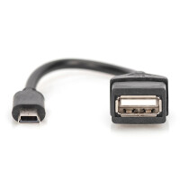 DIGITUS AK-300310-002-S - USB 2.0 Adapterkabel, OTG, Typ mini B - A St/Bu, 0,2m, USB 2.0 konform, sw