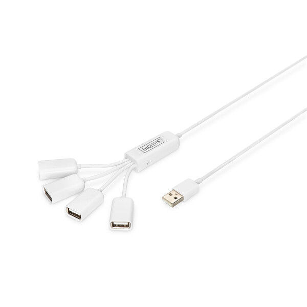 DIGITUS DA-70216 - USB 2.0 Kabel Hub, 4-Ports 4x USB A/F, 1xUSB A male, DC 2.5mm für option. PSU