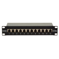 DIGITUS DN-91512S - CAT 5e,Klasse D Patch Panel,geschirmt,12-Port RJ45 8P8C, LSA,1HE,254mm(10")Rack Mount, sw RAL 9005