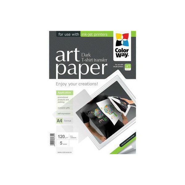 Termotransferpapier ColorWay (Schwarz) nur für dunkler Textil geeignet 120g/m², A4, 5 St.  (PTW120005A4)